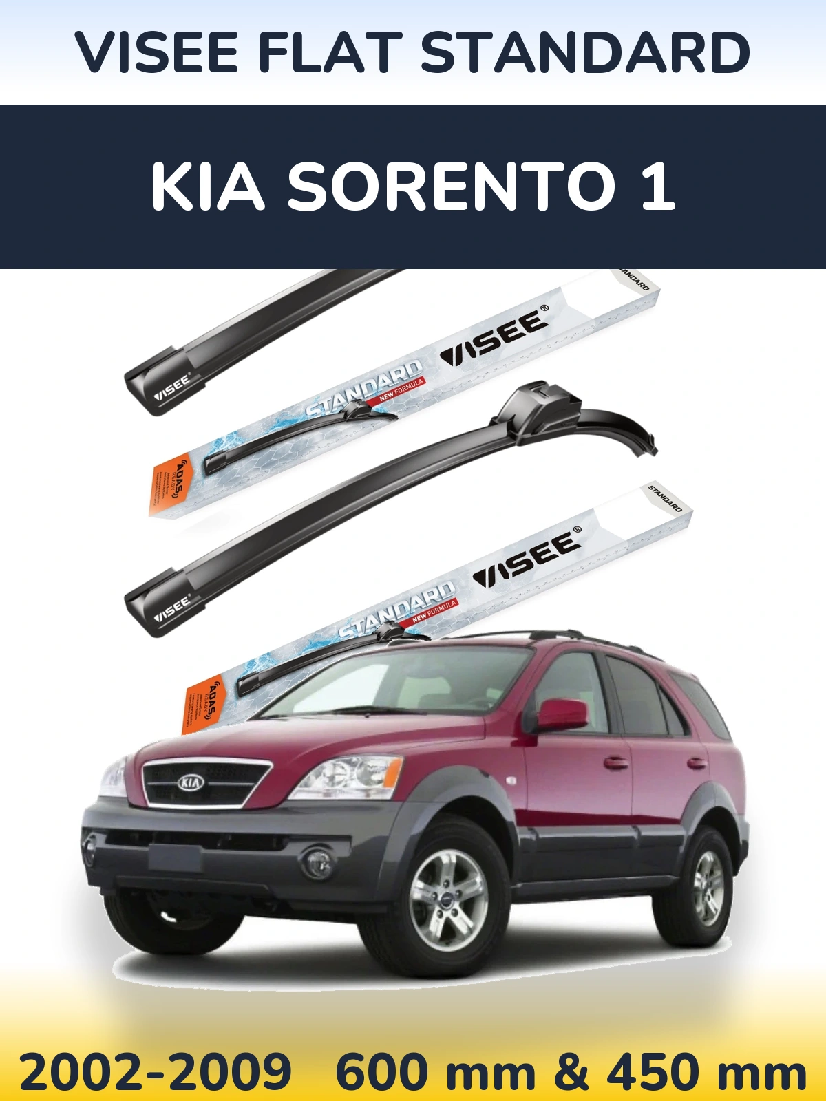 Komplet przednich wycieraczek VISEE FLAT STANDARD 600 & 450 mm do KIA Sorento 1 2002-2009