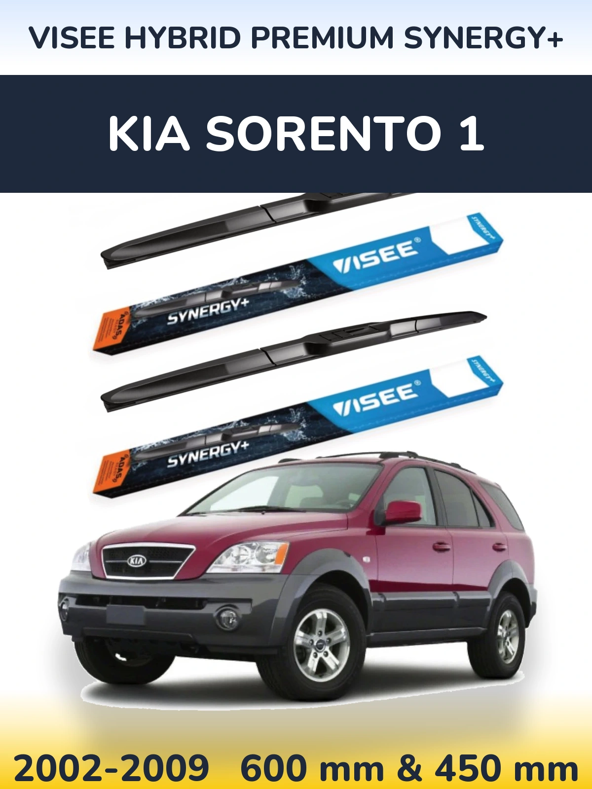 Komplet przednich wycieraczek VISEE HYBRID PREMIUM SYNERGY+ 600 & 450 mm do KIA Sorento 1 2002-2009