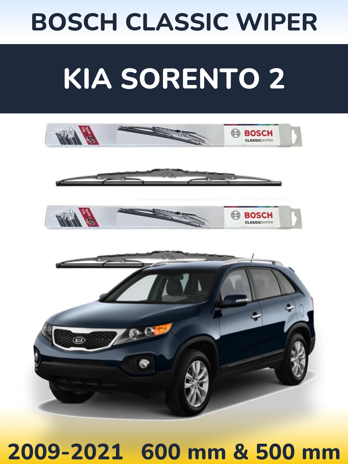 Komplet przednich wycieraczek BOSCH Classic Wiper 600 & 500 mm do KIA Sorento 2 2009-2021