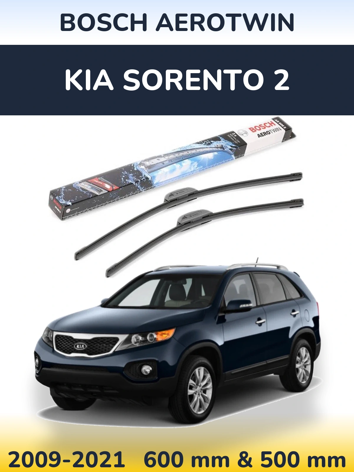 Komplet przednich wycieraczek BOSCH AeroTwin 600 & 500 mm do KIA Sorento 2 2009-2021