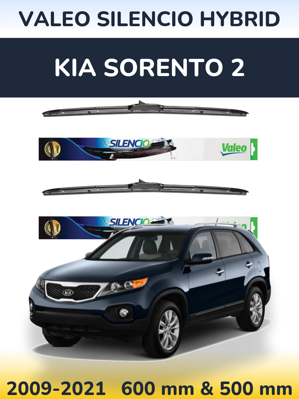 Komplet przednich wycieraczek Valeo Silencio Hybrid 600 & 500 mm do KIA Sorento 2 2009-2021