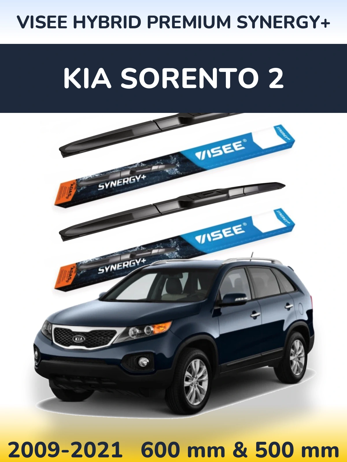 Komplet przednich wycieraczek VISEE HYBRID PREMIUM SYNERGY+ 600 & 500 mm do KIA Sorento 2 2009-2021