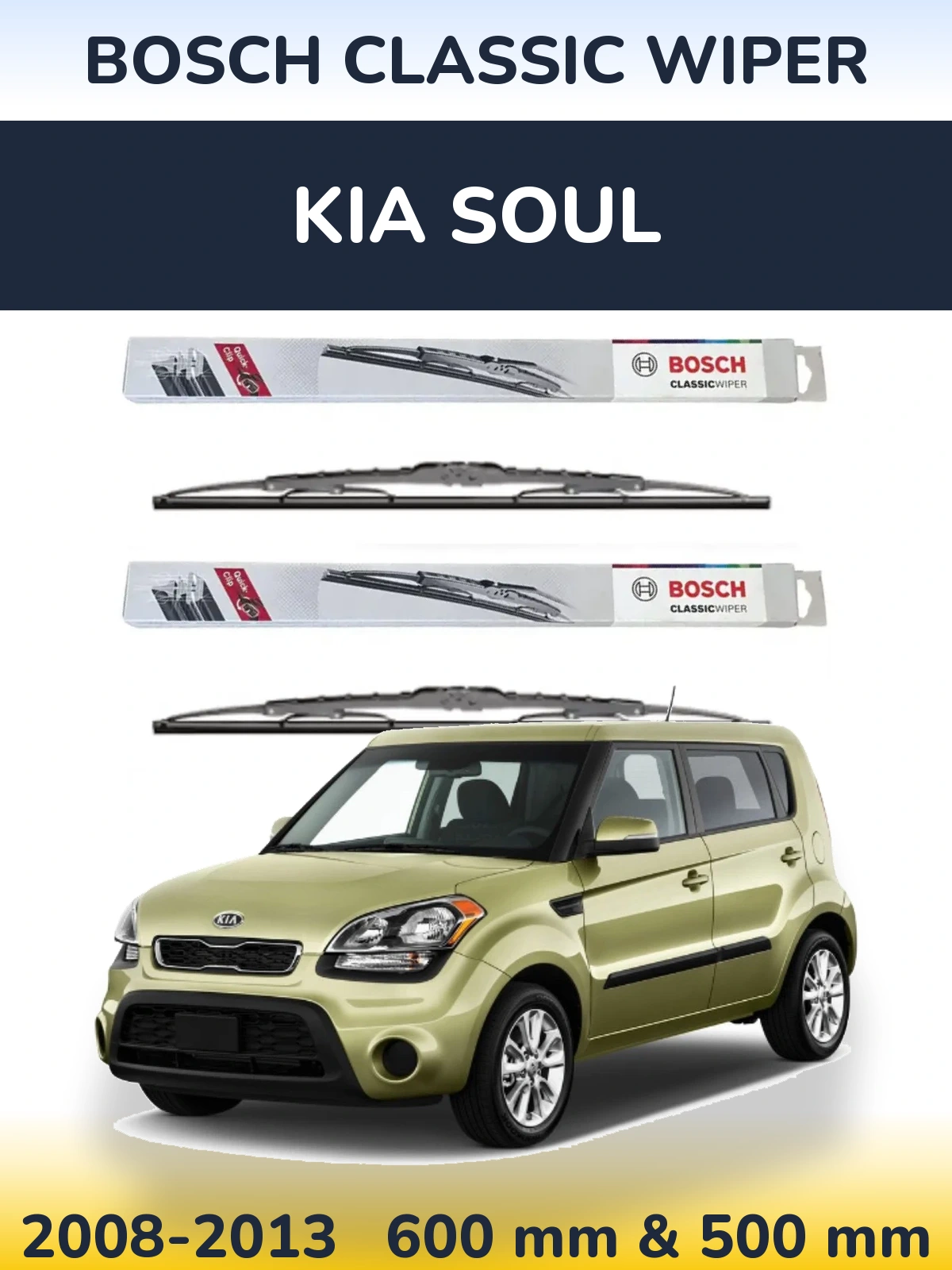 Komplet przednich wycieraczek BOSCH Classic Wiper 600 & 500 mm do KIA Soul 2008-2013