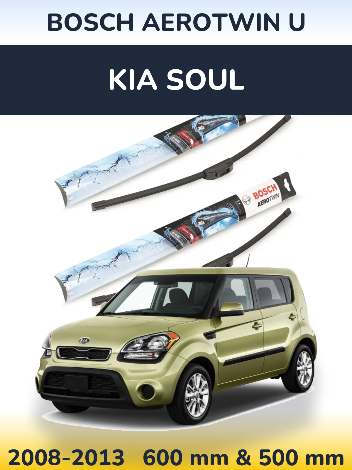 Komplet przednich wycieraczek BOSCH AeroTwin U 600 & 500 mm do KIA Soul 2008-2013