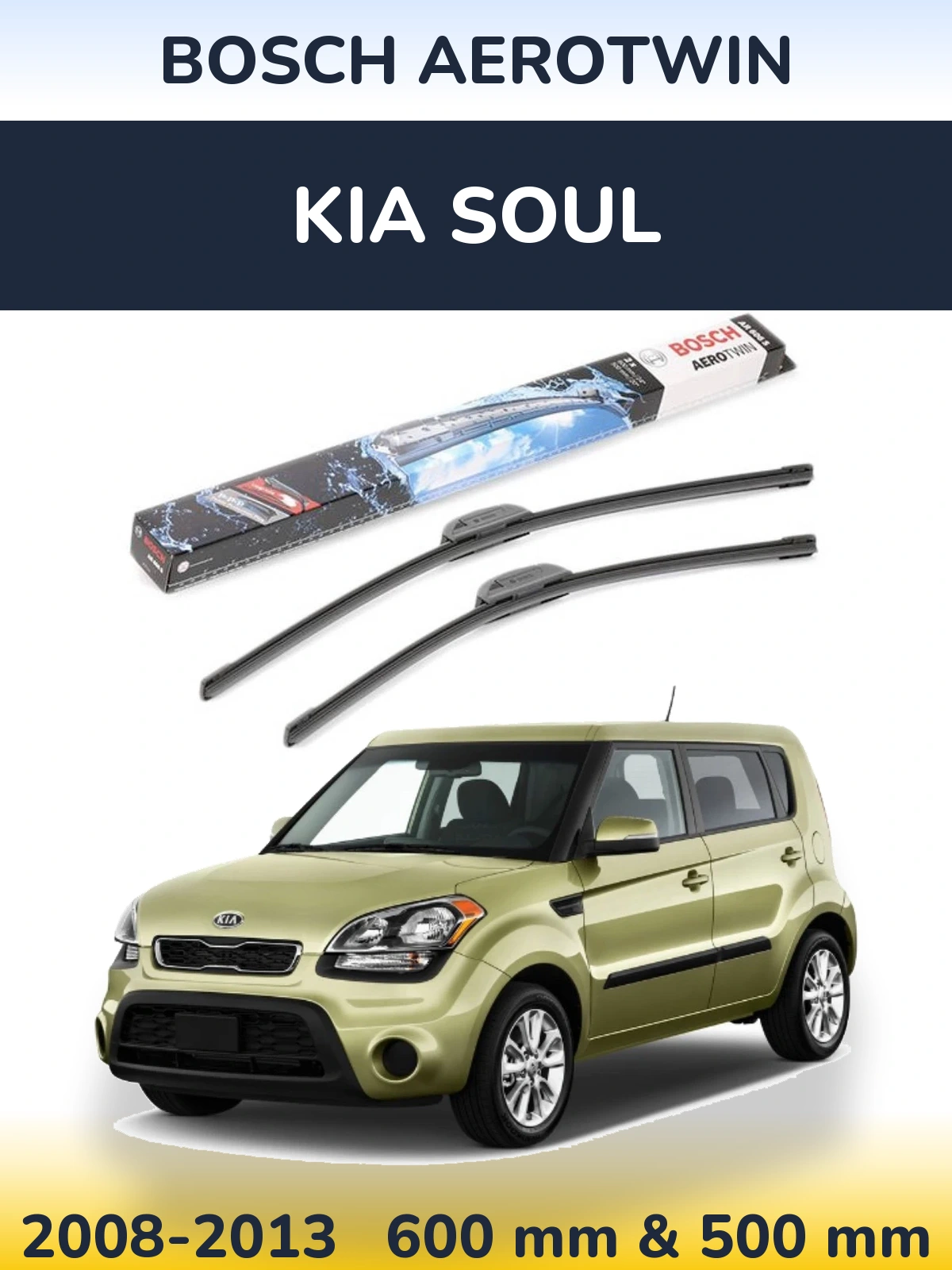 Komplet przednich wycieraczek BOSCH AeroTwin 600 & 500 mm do KIA Soul 2008-2013
