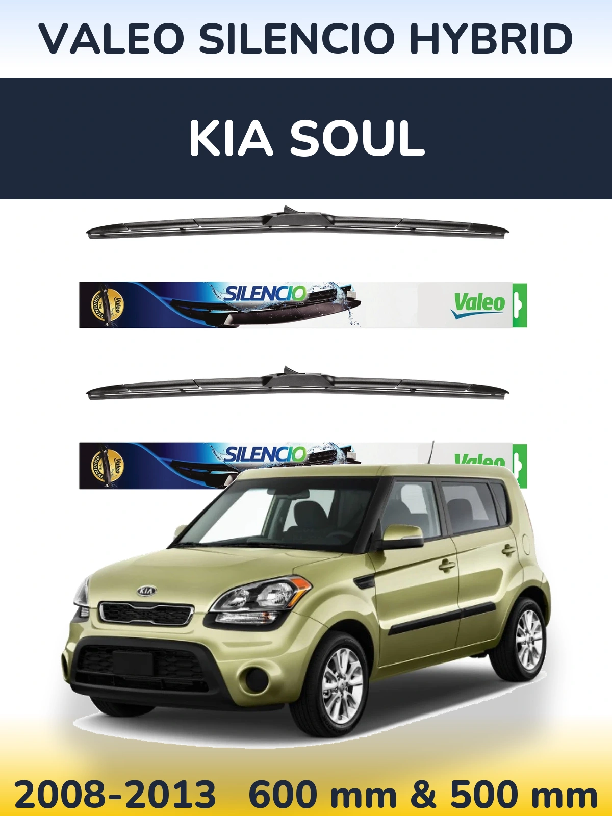 Komplet przednich wycieraczek Valeo Silencio Hybrid 600 & 500 mm do KIA Soul 2008-2013
