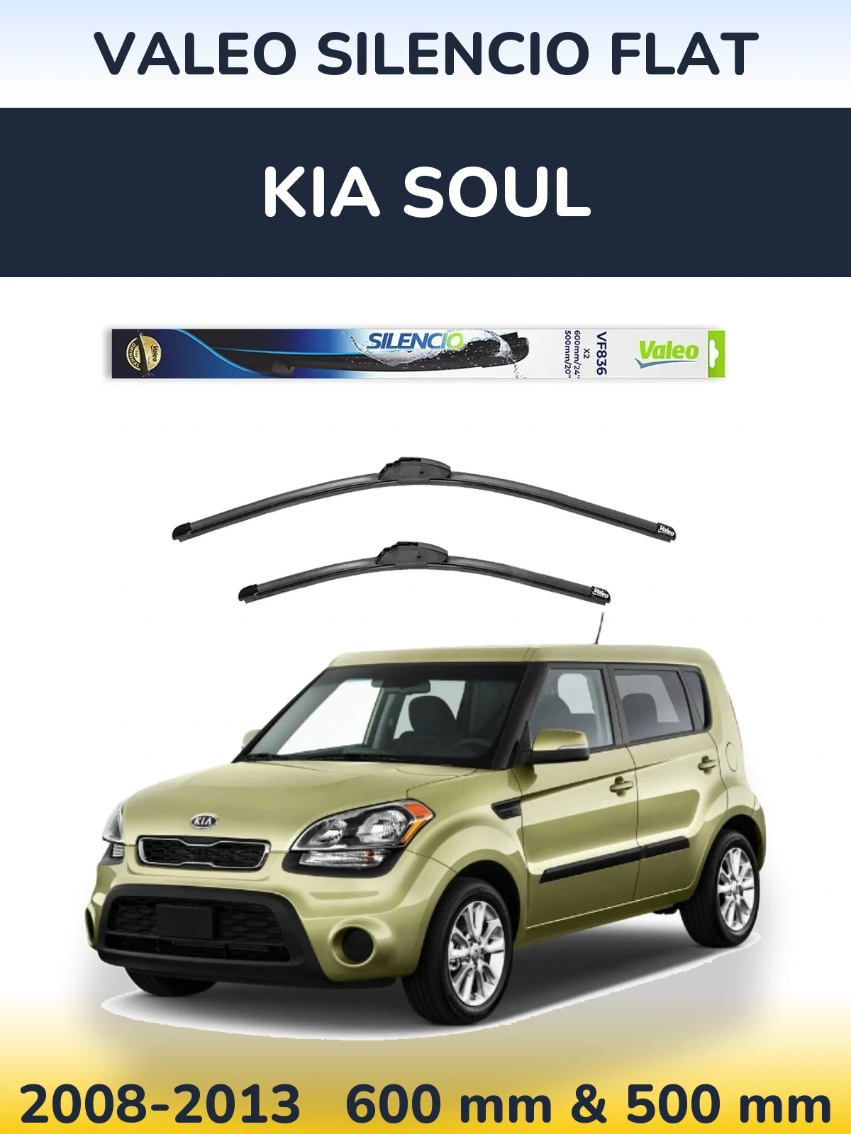 Komplet przednich wycieraczek Valeo Silencio Flat 600 & 500 mm do KIA Soul 2008-2013