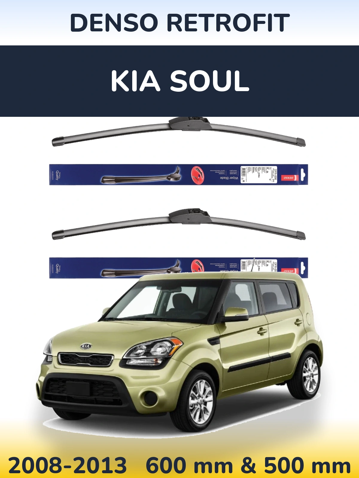 Komplet przednich wycieraczek Denso Retrofit 600 & 500 mm do KIA Soul 2008-2013