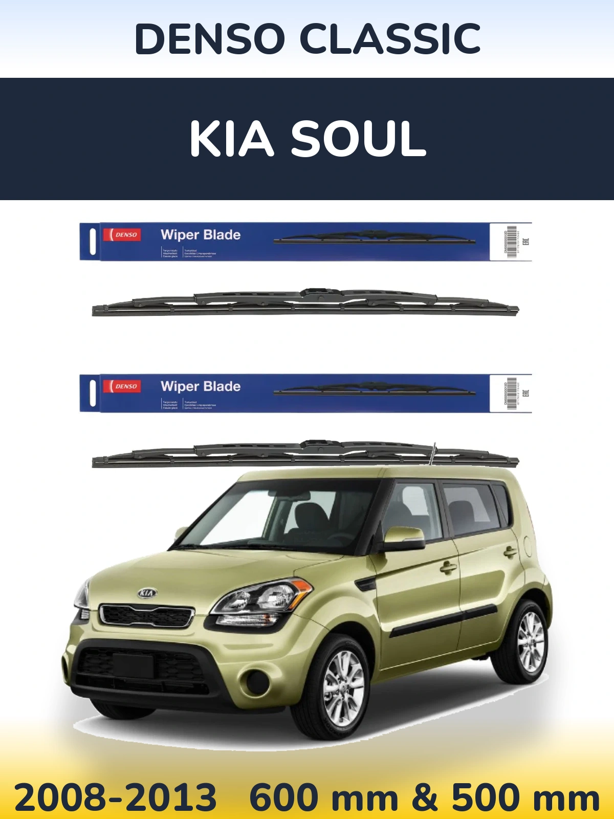 Komplet przednich wycieraczek Denso Classic 600 & 500 mm do KIA Soul 2008-2013