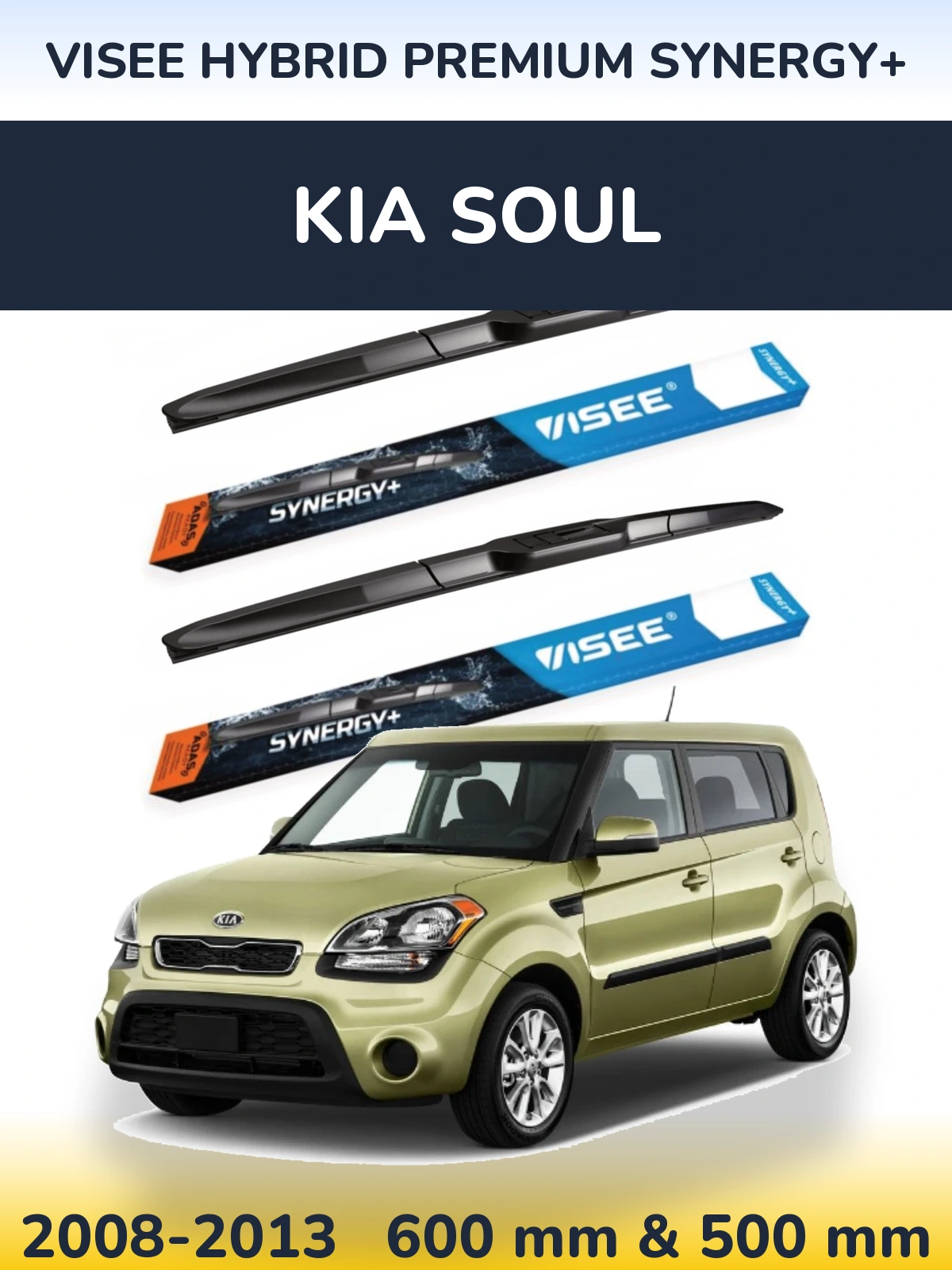 Komplet przednich wycieraczek VISEE HYBRID PREMIUM SYNERGY+ 600 & 500 mm do KIA Soul 2008-2013