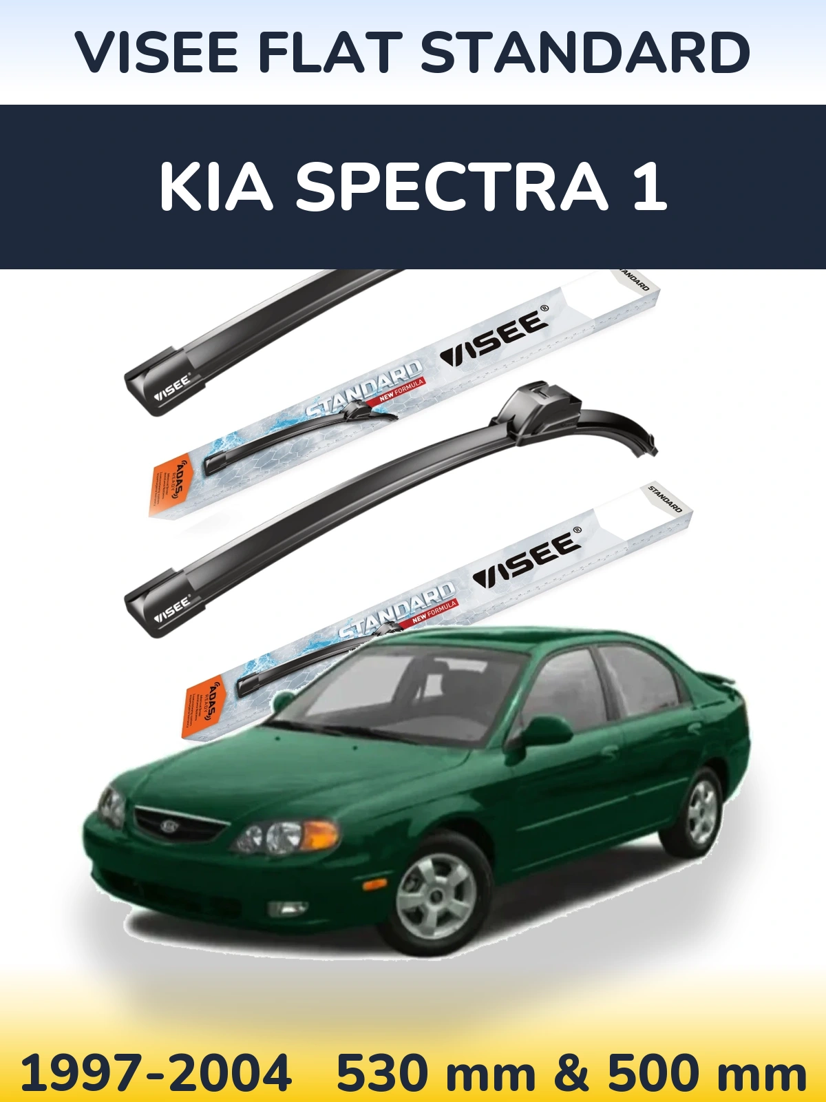 Komplet przednich wycieraczek VISEE FLAT STANDARD 530 & 500 mm do KIA Spectra 1 1997-2004