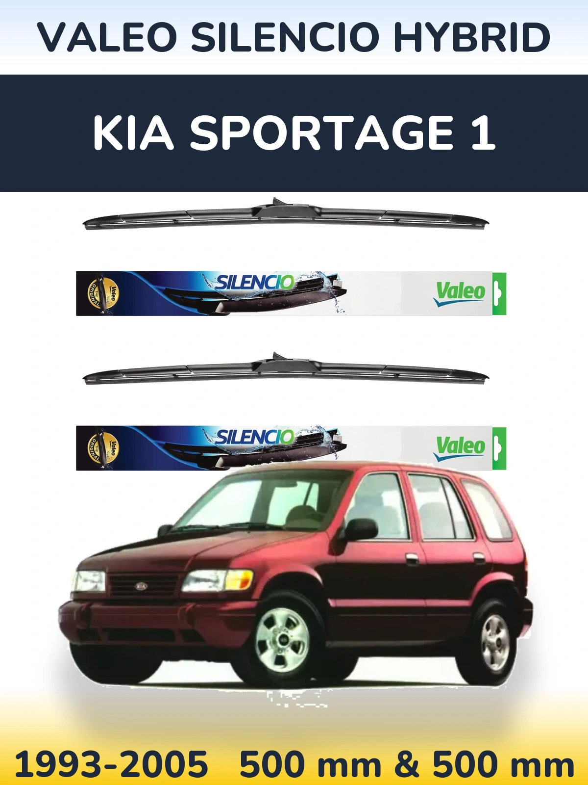 Komplet przednich wycieraczek Valeo Silencio Hybrid 500 & 500 mm do KIA Sportage 1 1993-2005