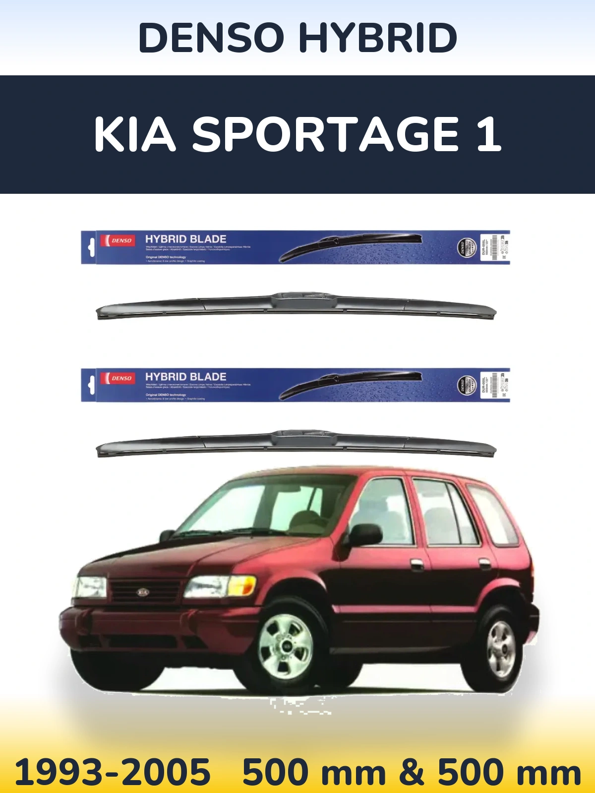 Komplet przednich wycieraczek Denso Hybrid 500 & 500 mm do KIA Sportage 1 1993-2005