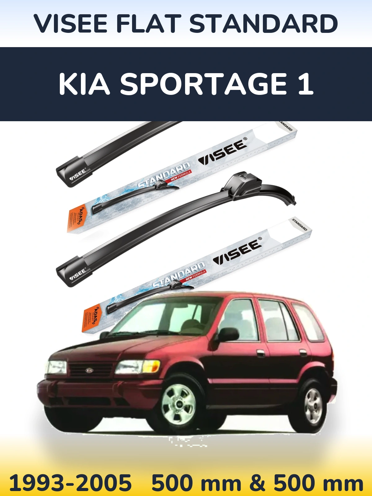Komplet przednich wycieraczek VISEE FLAT STANDARD 500 & 500 mm do KIA Sportage 1 1993-2005