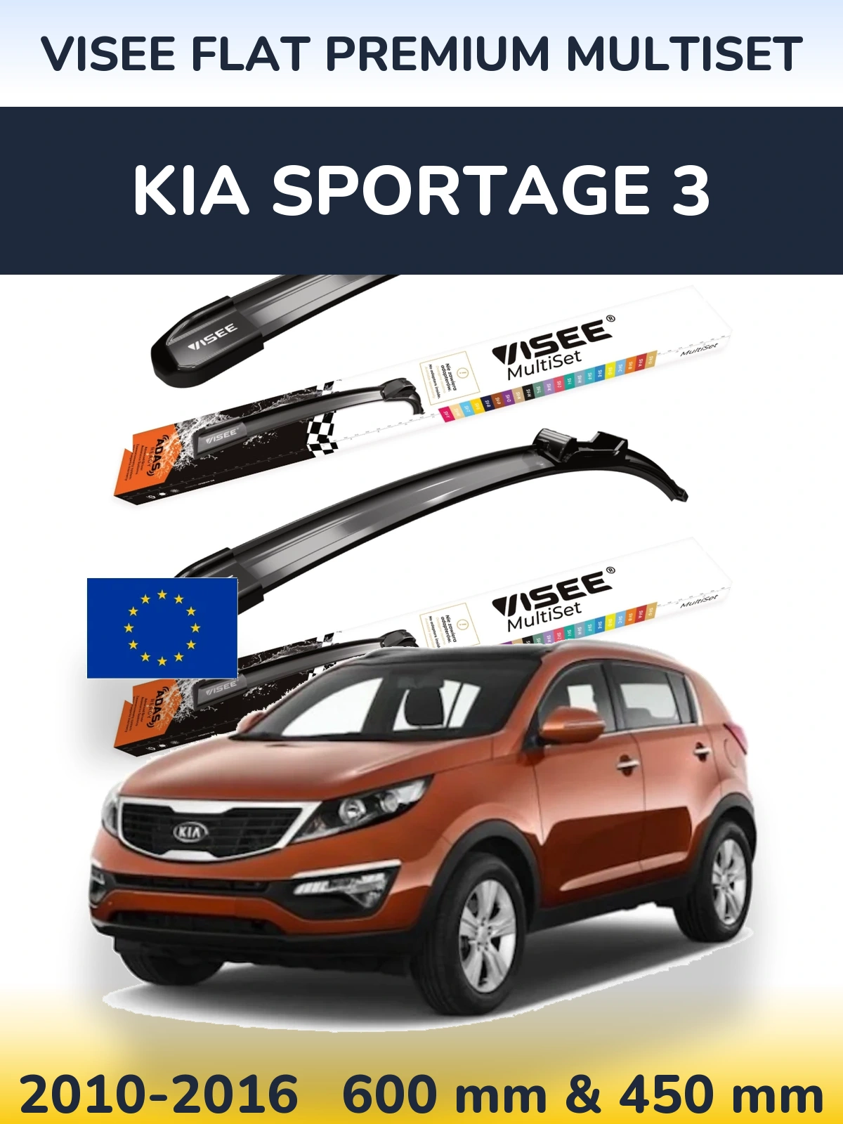 Komplet przednich wycieraczek VISEE FLAT PREMIUM MultiSet 600 & 450 mm do KIA Sportage 3 2010-2016