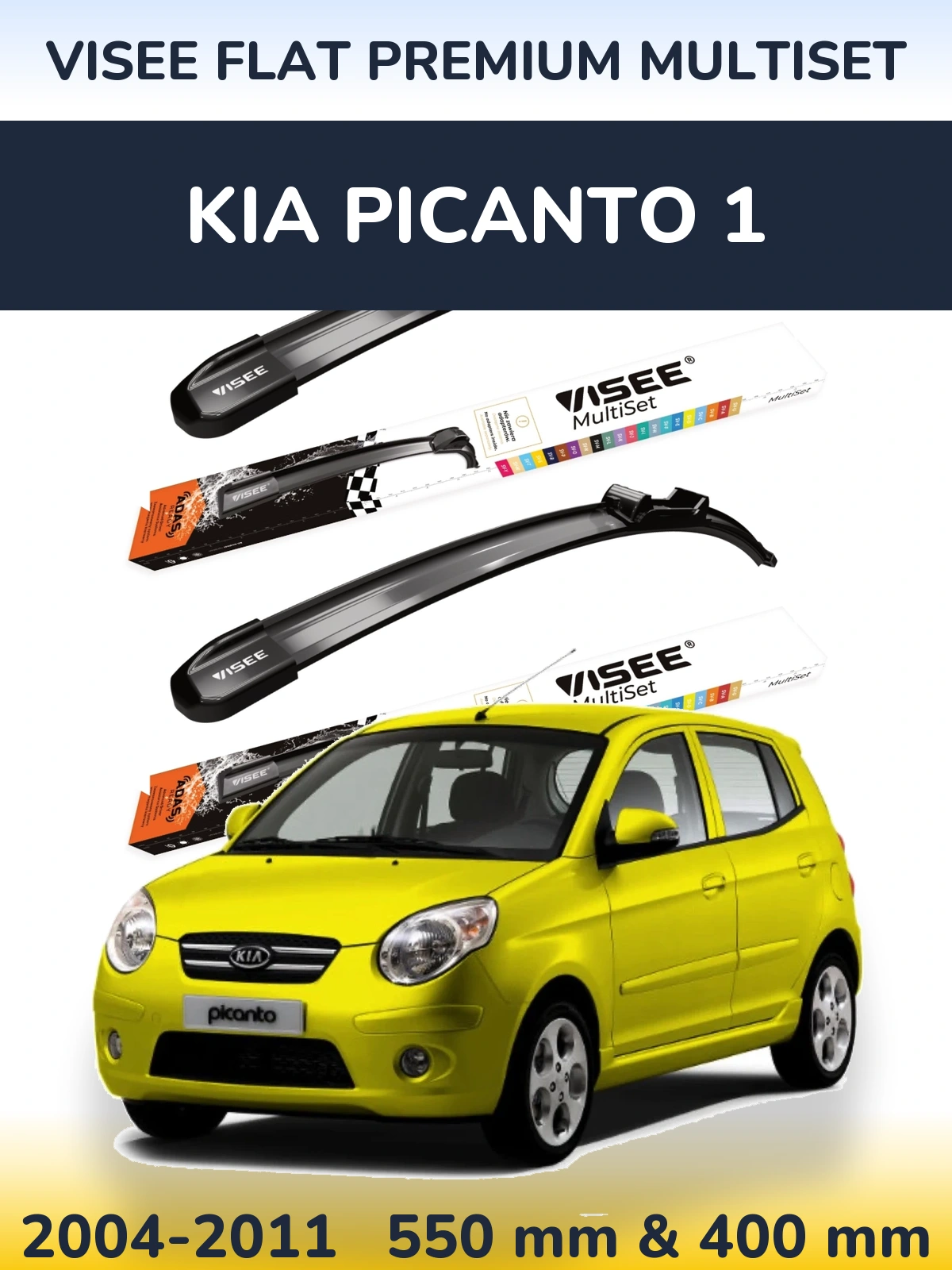 Комплект передних дворников VISEE FLAT PREMIUM MultiSet 550 & 400 мм для KIA Picanto 1 2004-2011