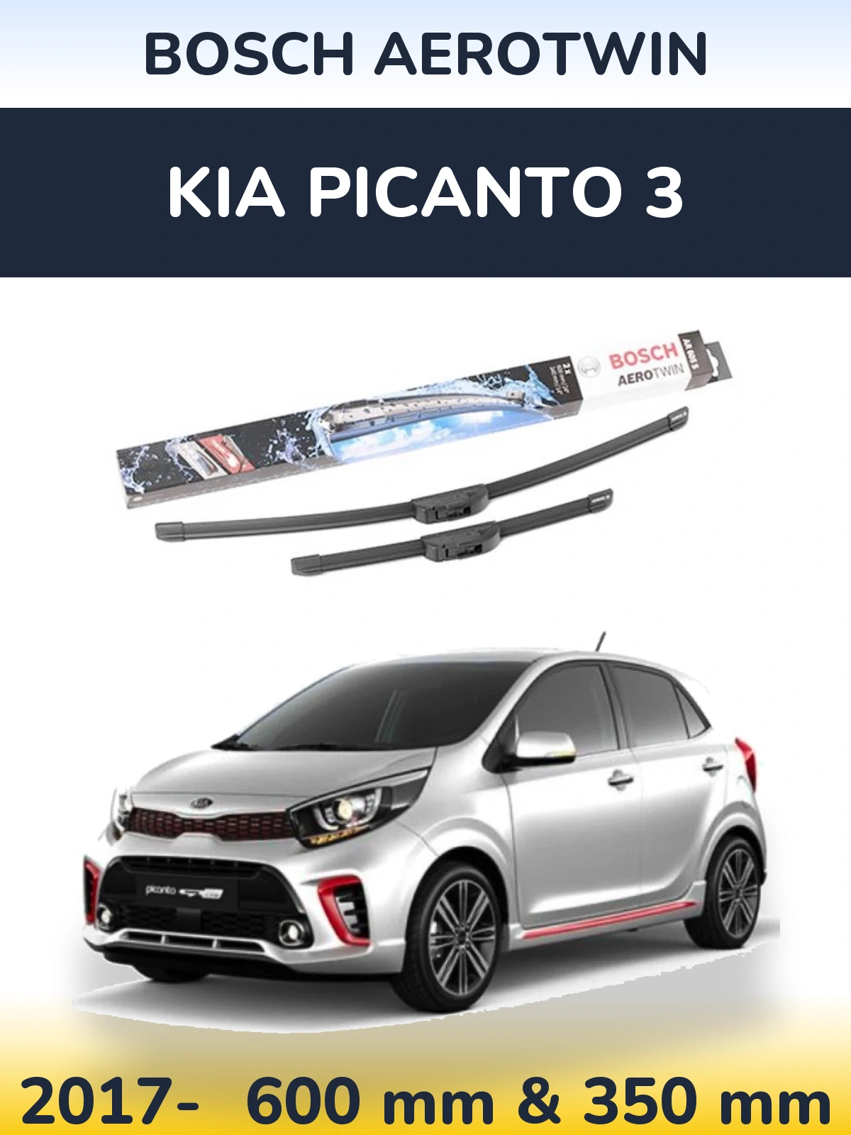 Komplet przednich wycieraczek BOSCH AeroTwin 600 & 350 mm do KIA Picanto 3 2017-2026