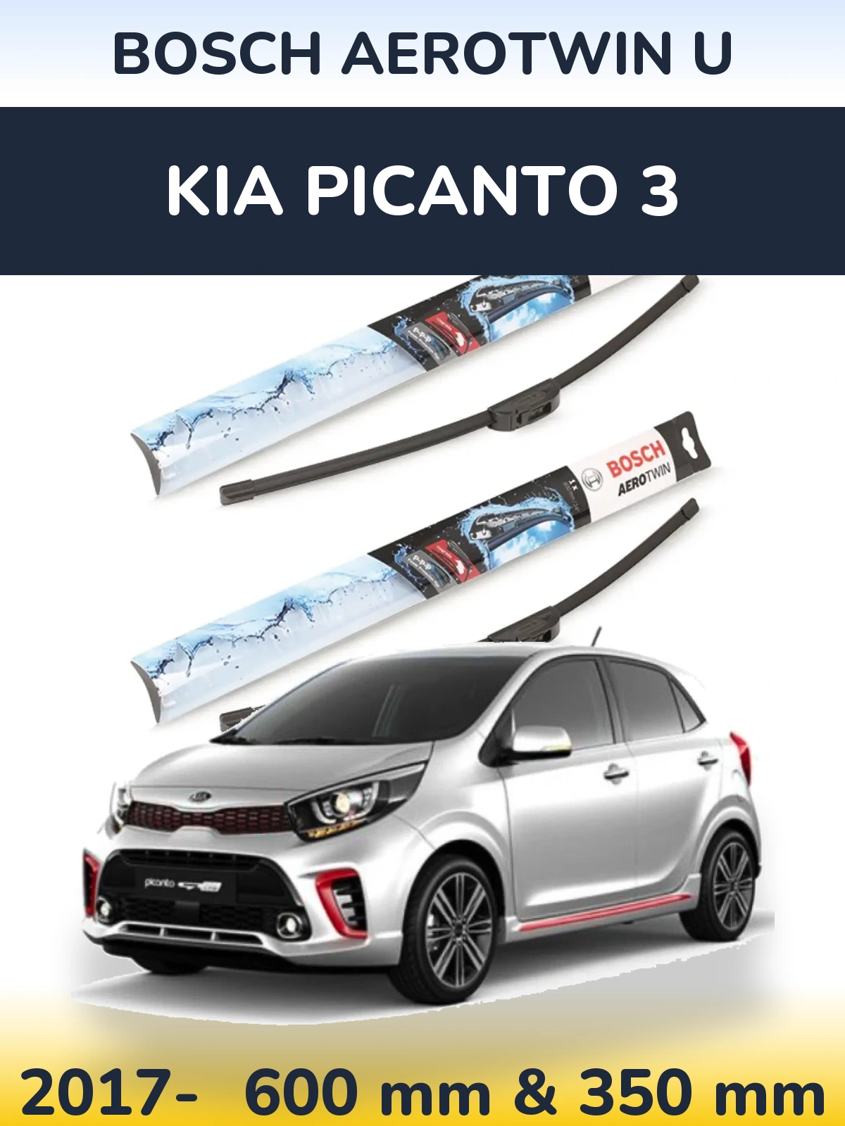 Komplet przednich wycieraczek BOSCH AeroTwin U 600 & 350 mm do KIA Picanto 3 2017-2026