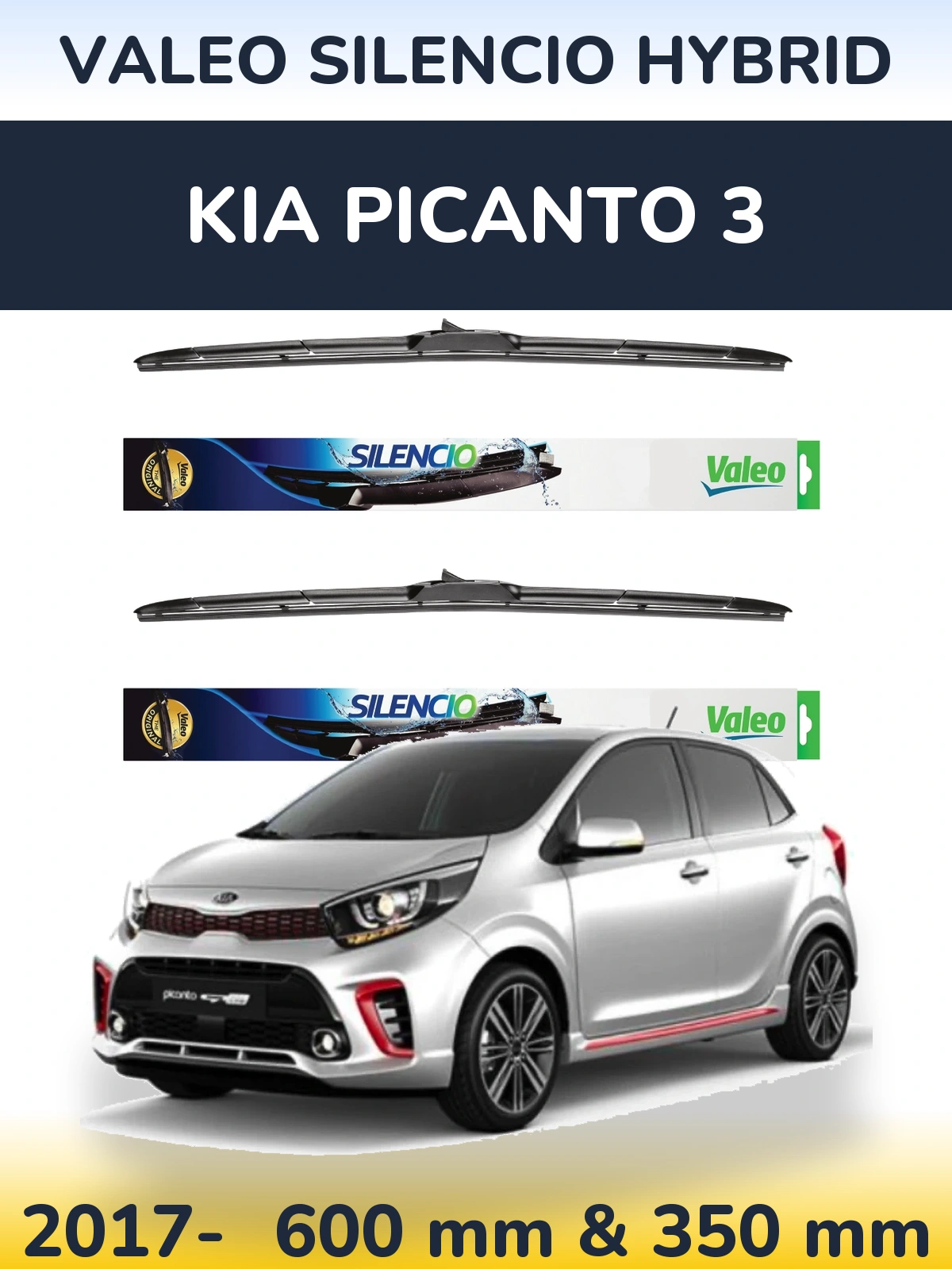 Komplet przednich wycieraczek Valeo Silencio Hybrid 600 & 350 mm do KIA Picanto 3 2017-2026
