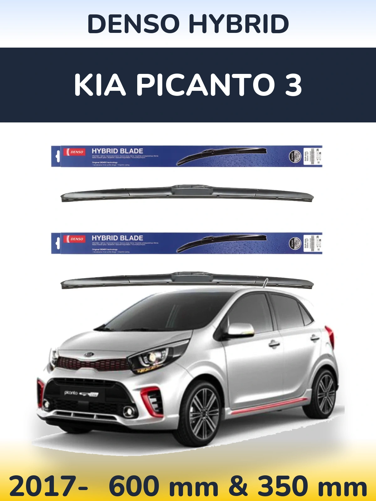 Komplet przednich wycieraczek Denso Hybrid 600 & 350 mm do KIA Picanto 3 2017-2026