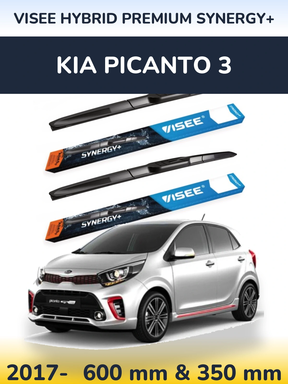 Komplet przednich wycieraczek VISEE HYBRID PREMIUM SYNERGY+ 600 & 350 mm do KIA Picanto 3 2017-2026