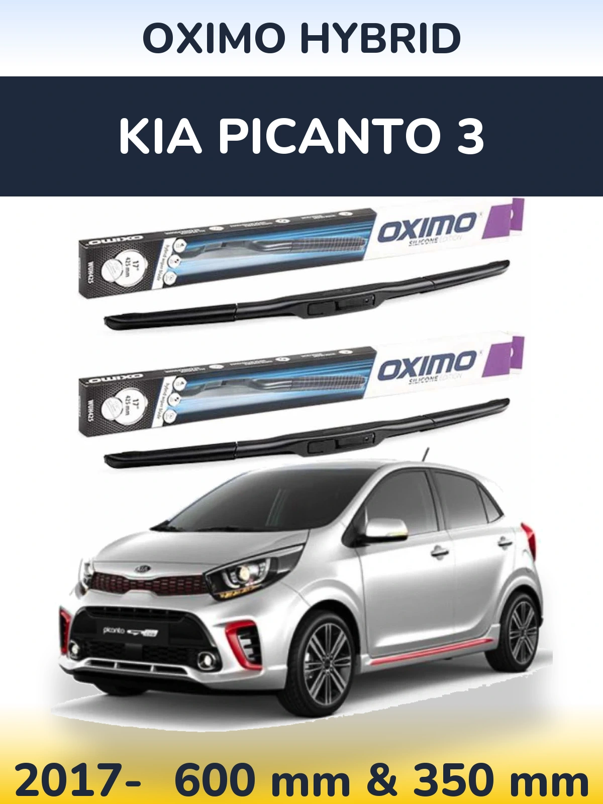 Komplet przednich wycieraczek Oximo Hybrid 600 & 350 mm do KIA Picanto 3 2017-2026