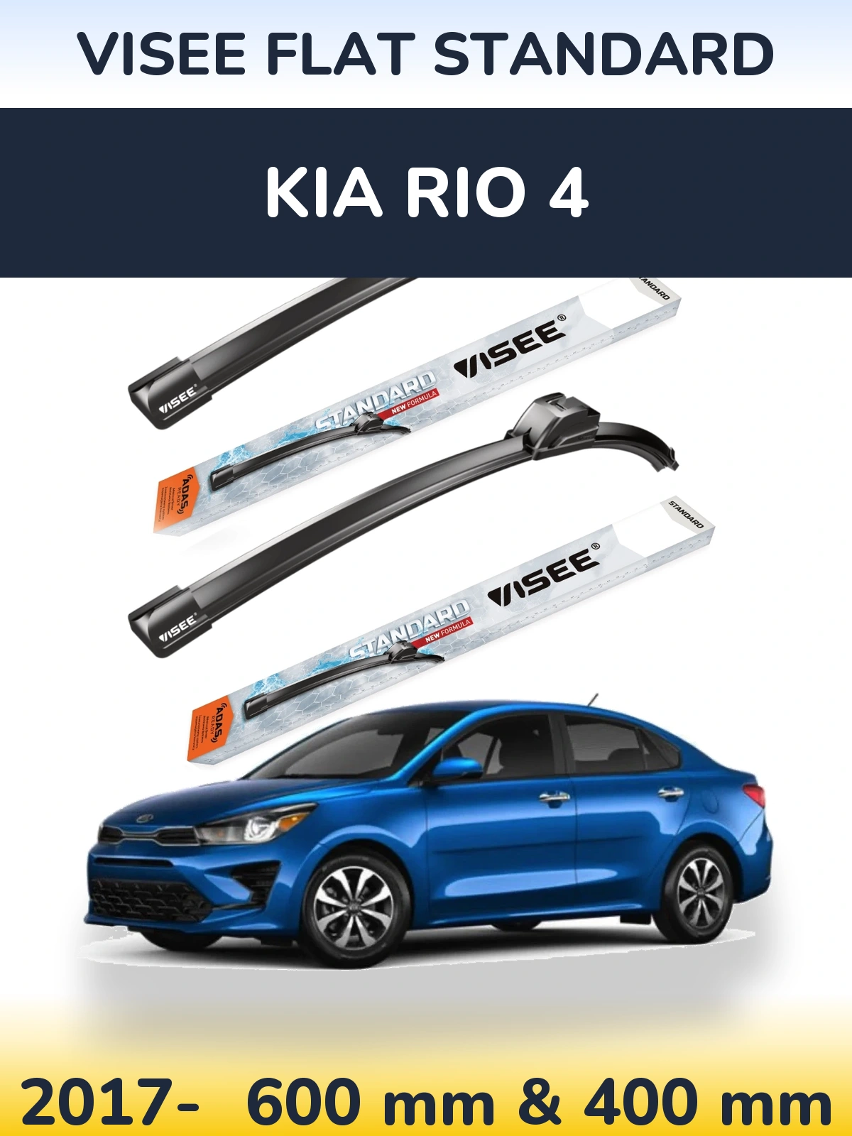 Komplet przednich wycieraczek VISEE FLAT STANDARD 600 & 400 mm do KIA Rio 4 2017-2026