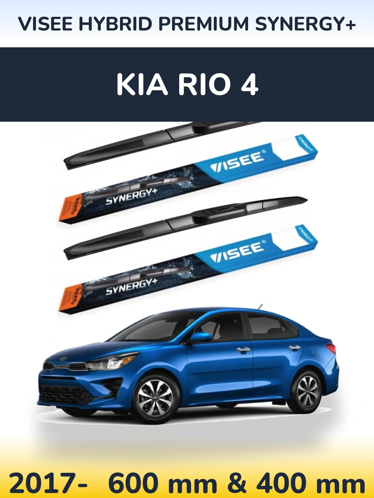 Komplet przednich wycieraczek VISEE HYBRID PREMIUM SYNERGY+ 600 & 400 mm do KIA Rio 4 2017-2026