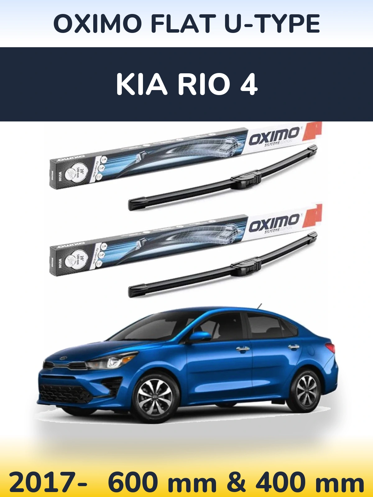 Komplet przednich wycieraczek Oximo Flat U-type 600 & 400 mm do KIA Rio 4 2017-2026