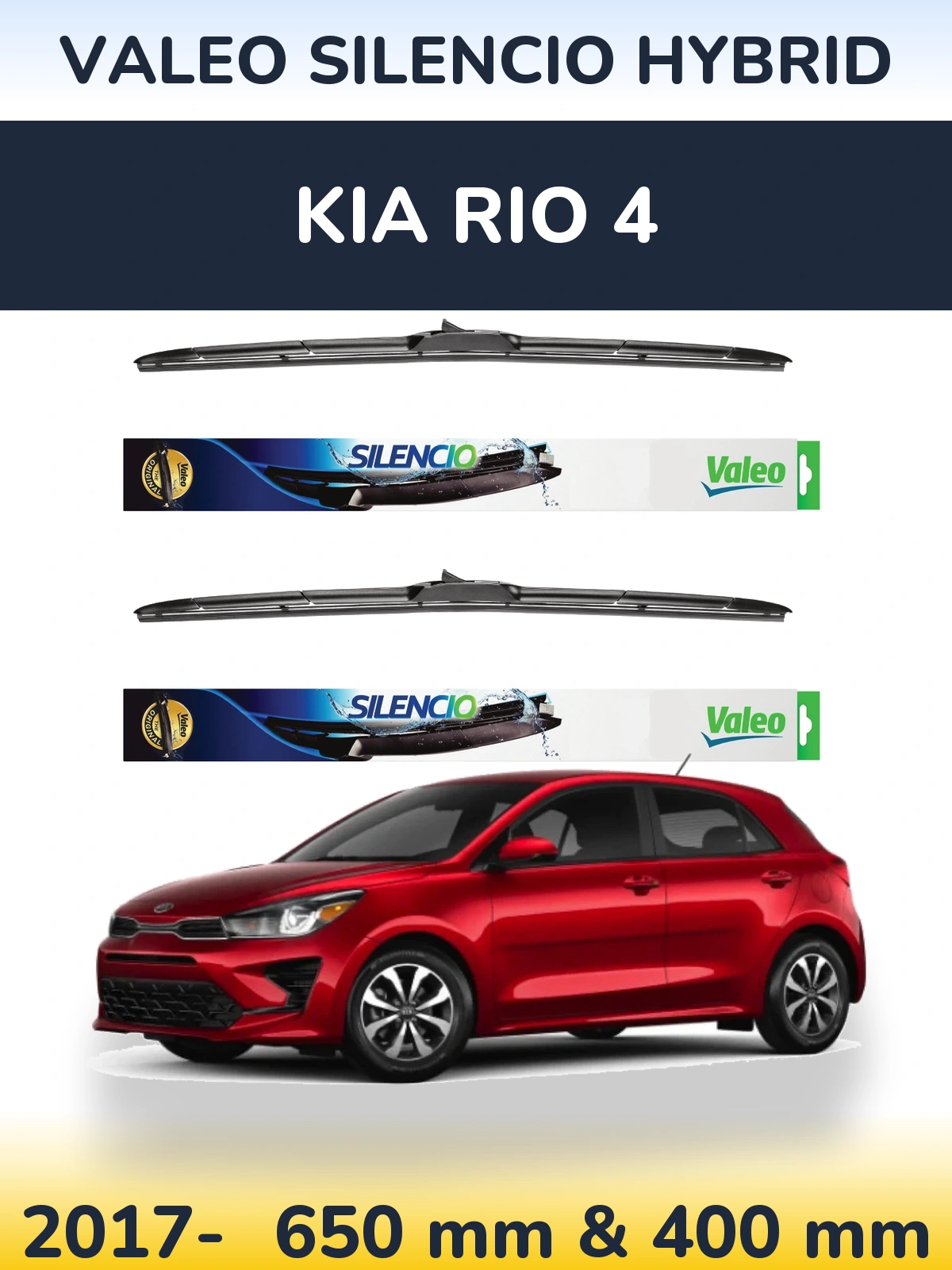 Комплект передних дворников Valeo Silencio Hybrid 650 & 400 мм для KIA Rio 4 2017-2026