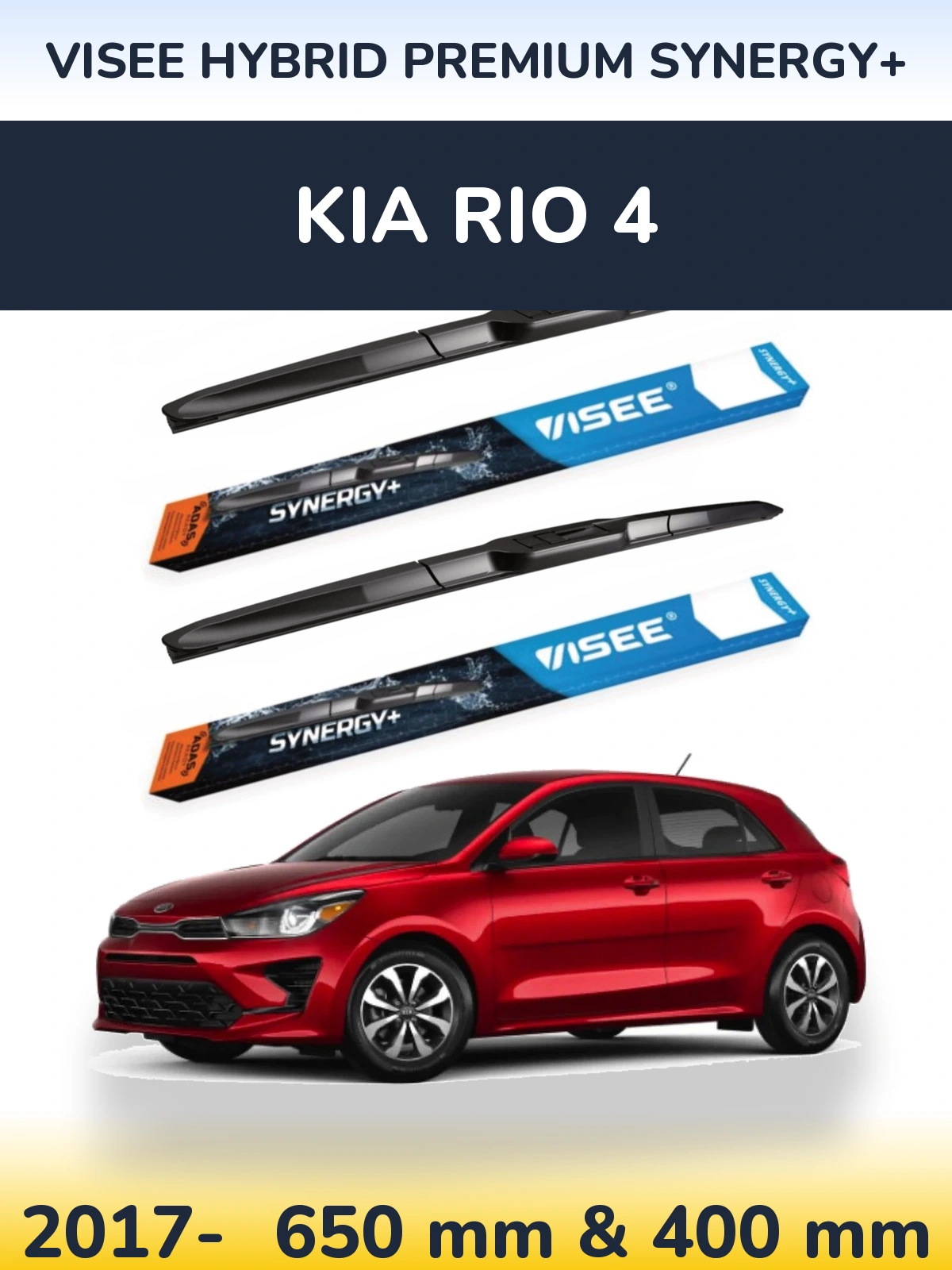 Komplet przednich wycieraczek VISEE HYBRID PREMIUM SYNERGY+ 650 & 400 mm do KIA Rio 4 2017-2026