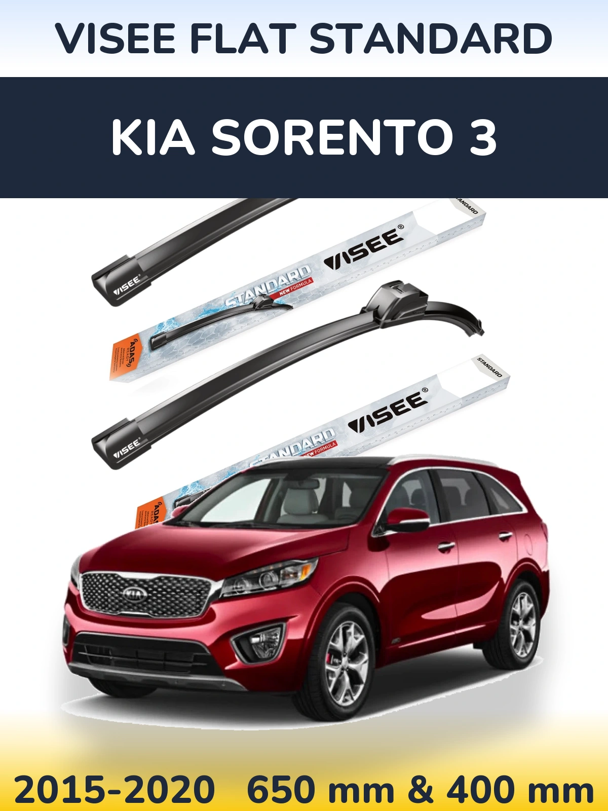 Komplet przednich wycieraczek VISEE FLAT STANDARD 650 & 400 mm do KIA Sorento 3 2015-2020