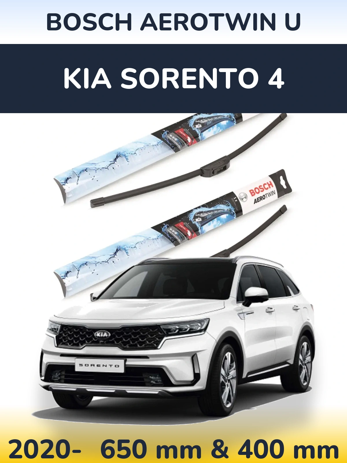 Komplet przednich wycieraczek BOSCH AeroTwin U 650 & 400 mm do KIA Sorento 4 2020-2026