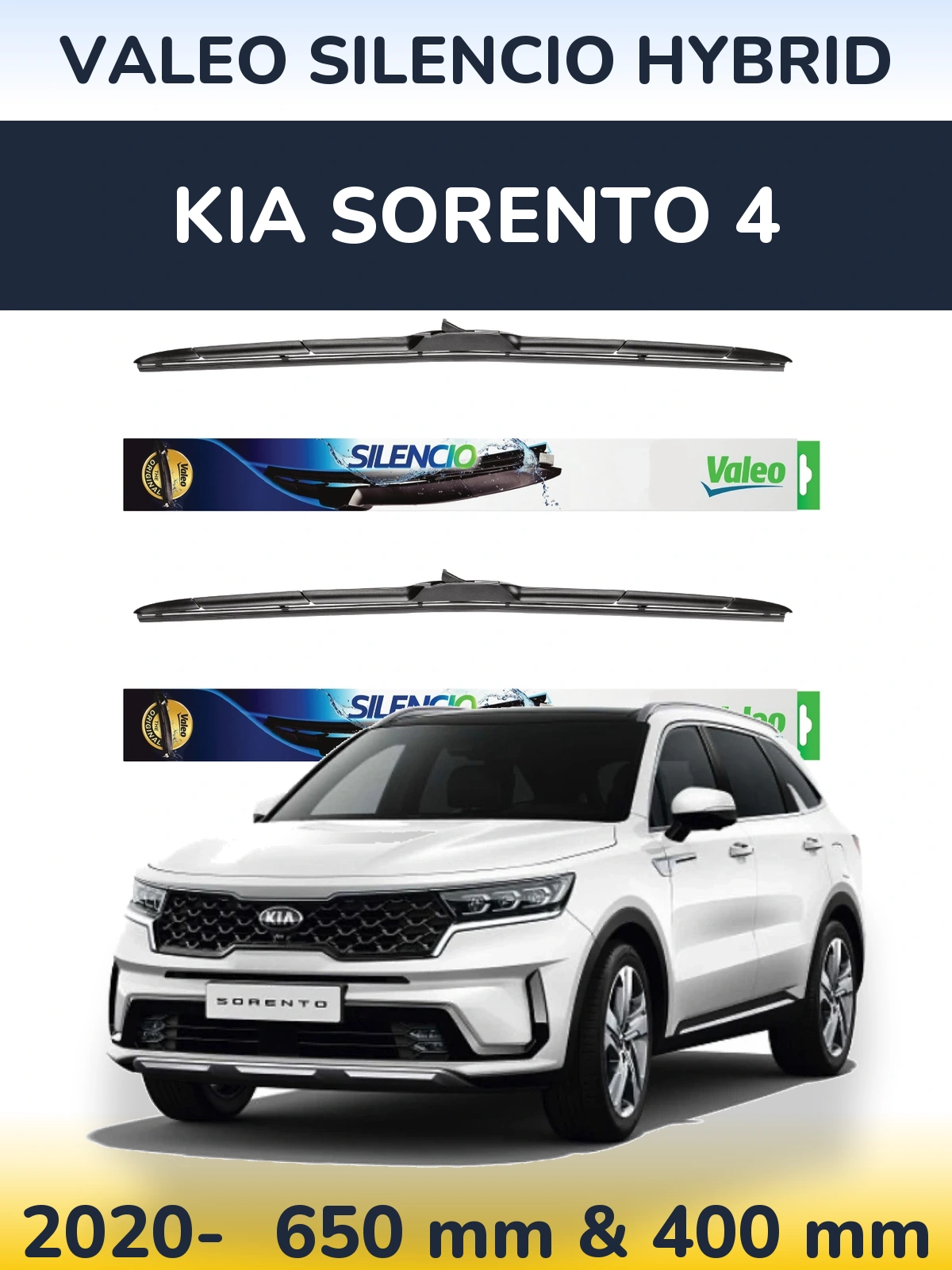 Komplet przednich wycieraczek Valeo Silencio Hybrid 650 & 400 mm do KIA Sorento 4 2020-2026