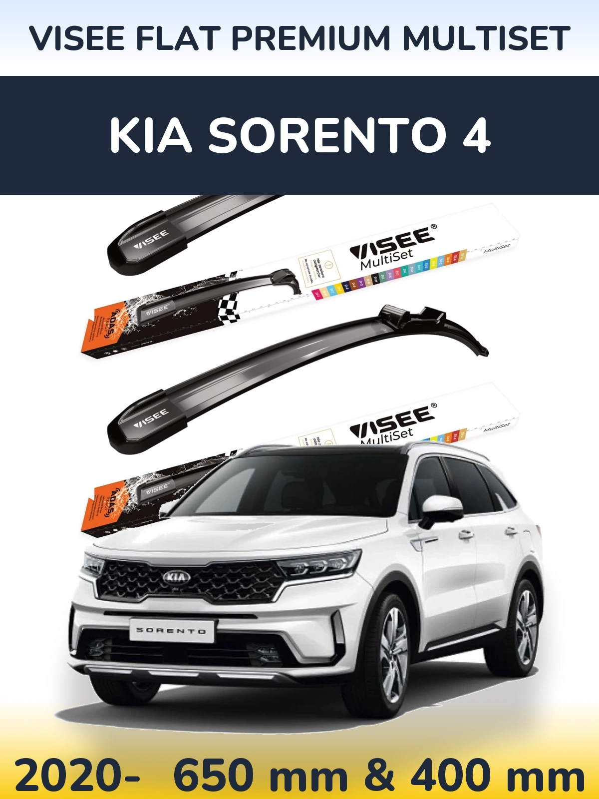 Komplet przednich wycieraczek VISEE FLAT PREMIUM MultiSet 650 & 400 mm do KIA Sorento 4 2020-2026