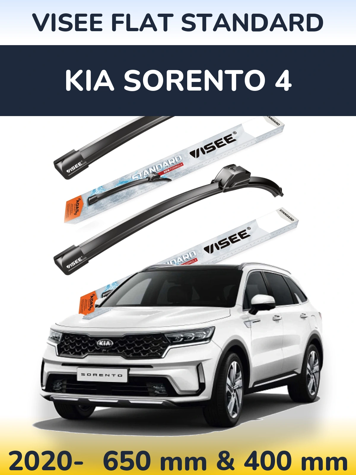 Komplet przednich wycieraczek VISEE FLAT STANDARD 650 & 400 mm do KIA Sorento 4 2020-2026