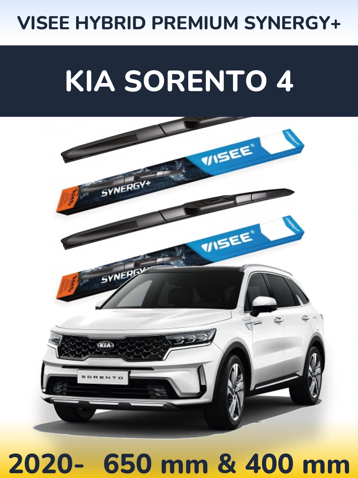 Komplet przednich wycieraczek VISEE HYBRID PREMIUM SYNERGY+ 650 & 400 mm do KIA Sorento 4 2020-2026