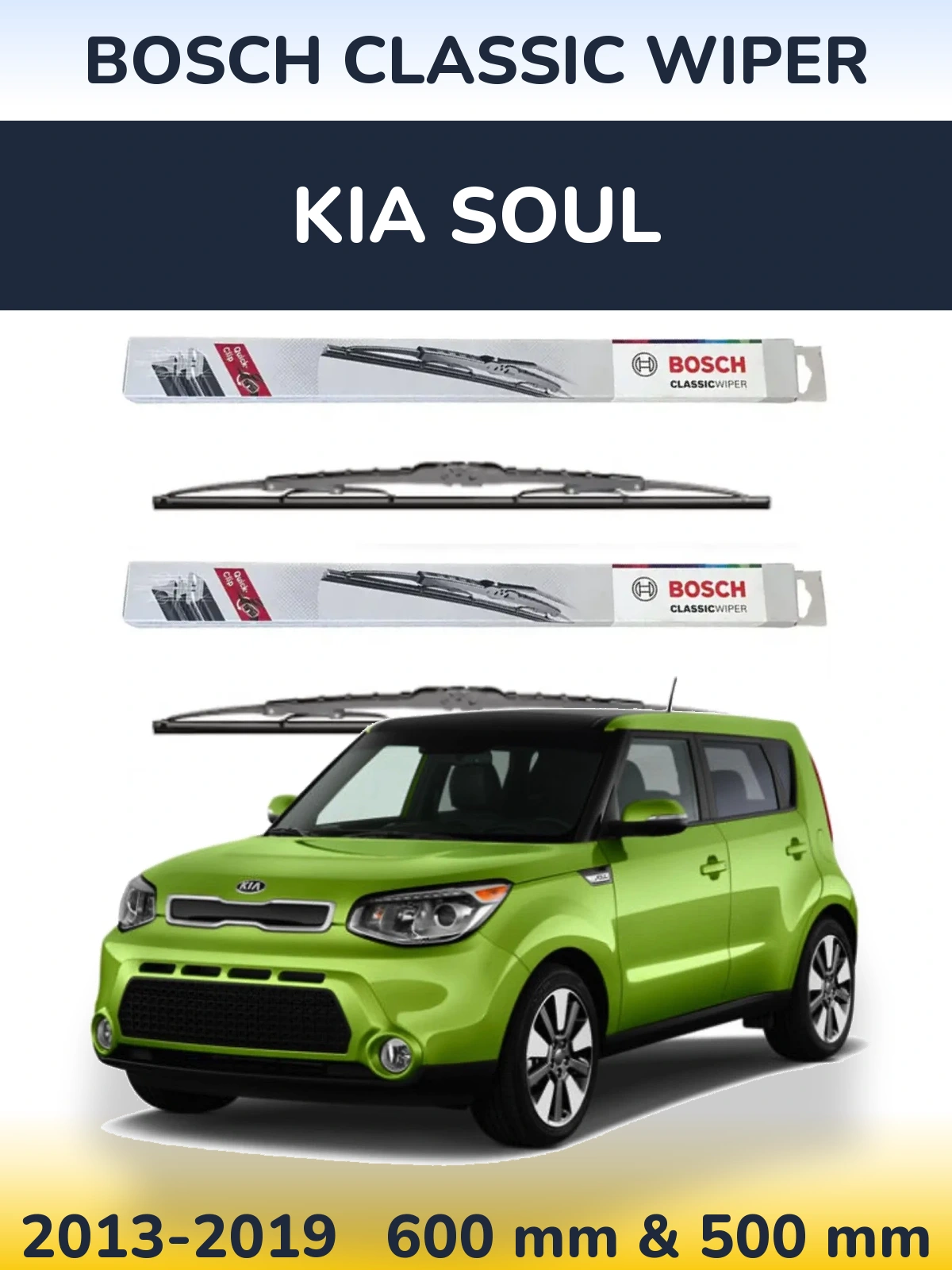 Komplet przednich wycieraczek BOSCH Classic Wiper 600 & 500 mm do KIA Soul 2013-2019