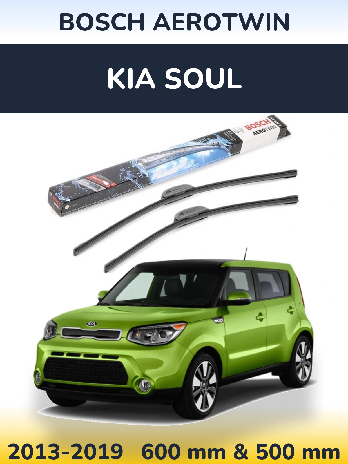 Komplet przednich wycieraczek BOSCH AeroTwin 600 & 500 mm do KIA Soul 2013-2019