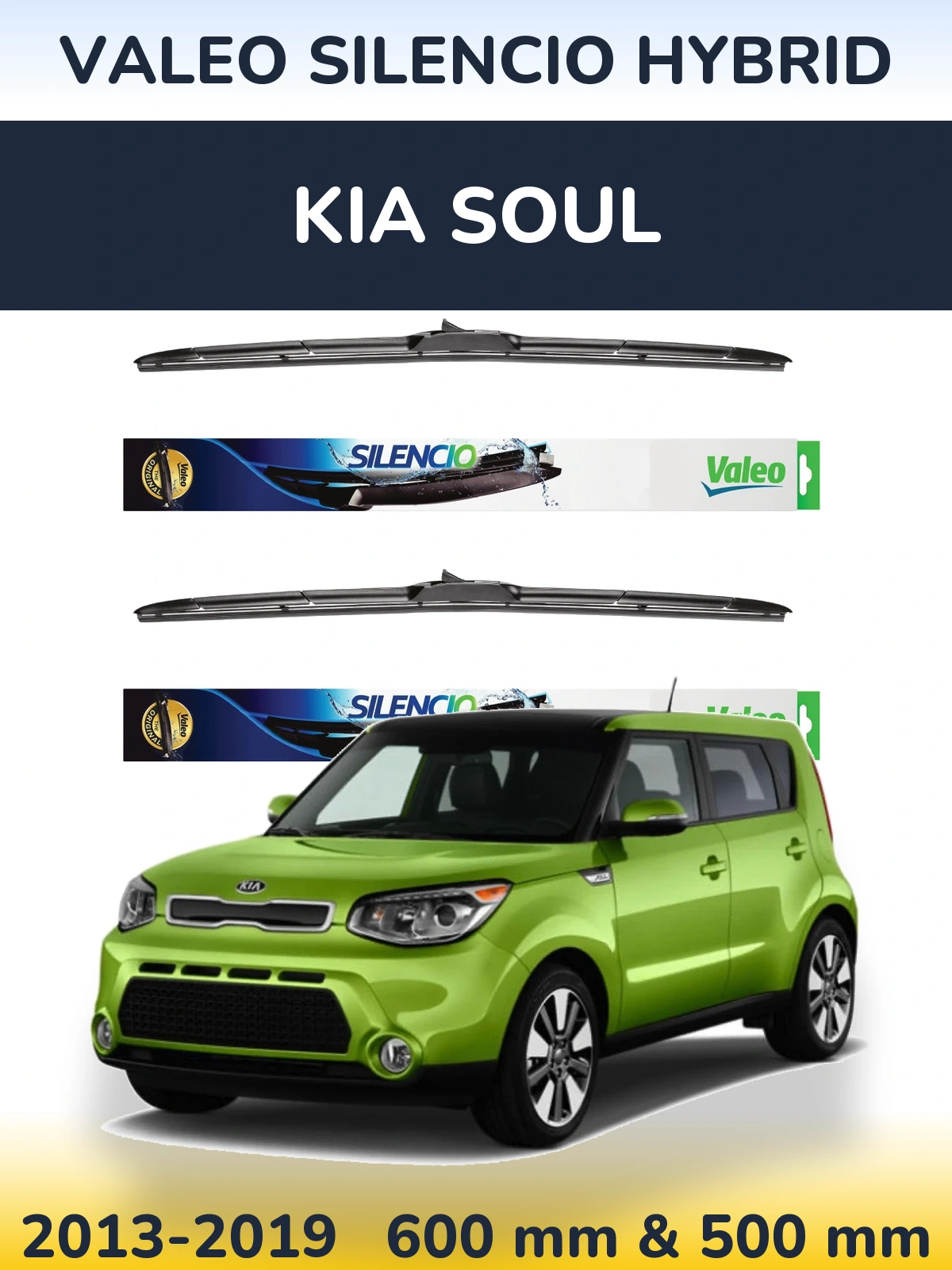 Komplet przednich wycieraczek Valeo Silencio Hybrid 600 & 500 mm do KIA Soul 2013-2019