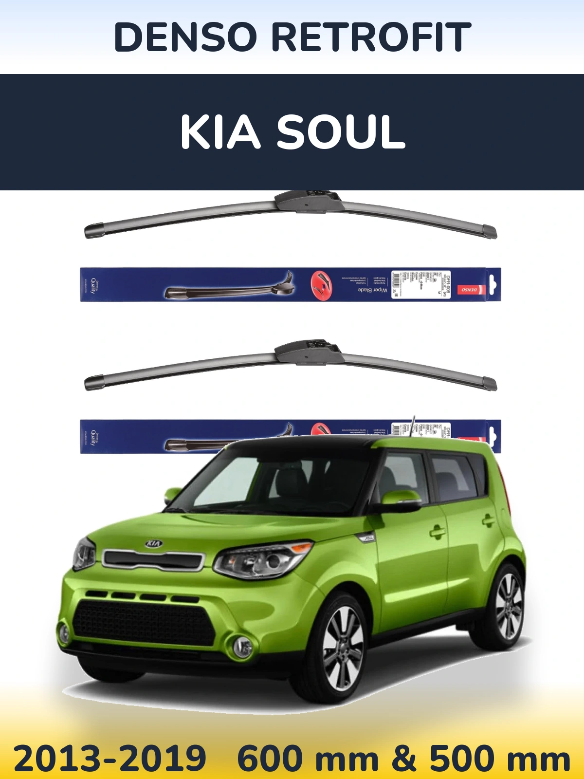 Komplet przednich wycieraczek Denso Retrofit 600 & 500 mm do KIA Soul 2013-2019