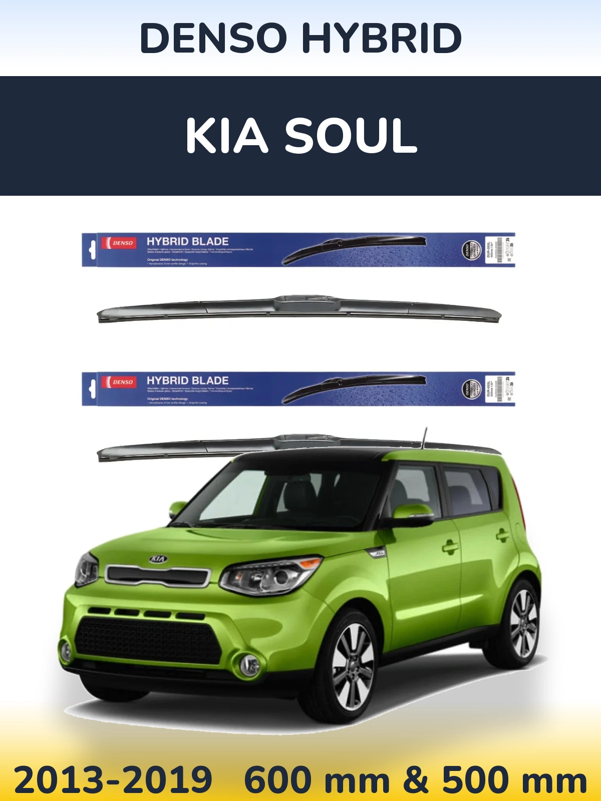 Komplet przednich wycieraczek Denso Hybrid 600 & 500 mm do KIA Soul 2013-2019
