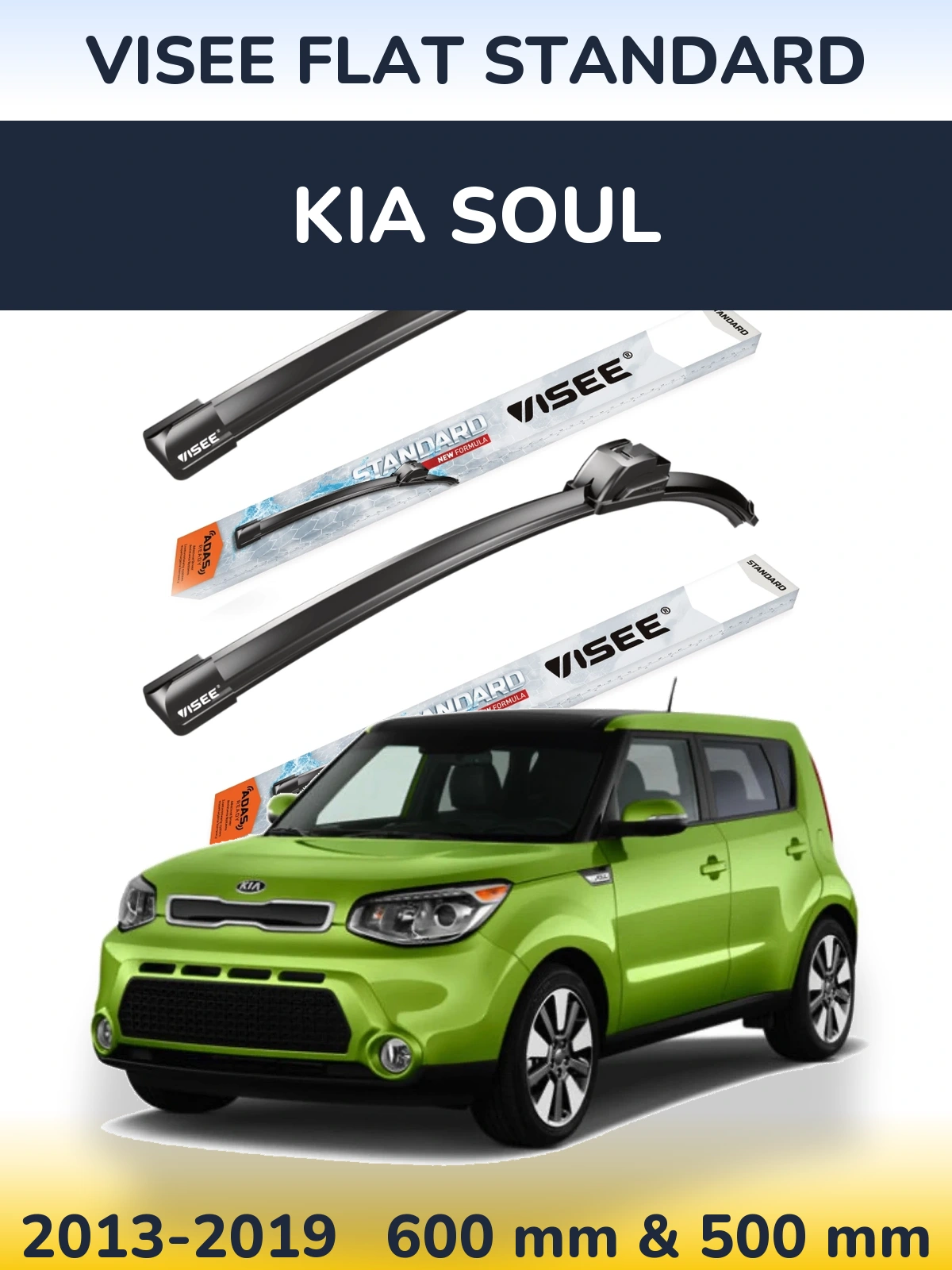 Komplet przednich wycieraczek VISEE FLAT STANDARD 600 & 500 mm do KIA Soul 2013-2019