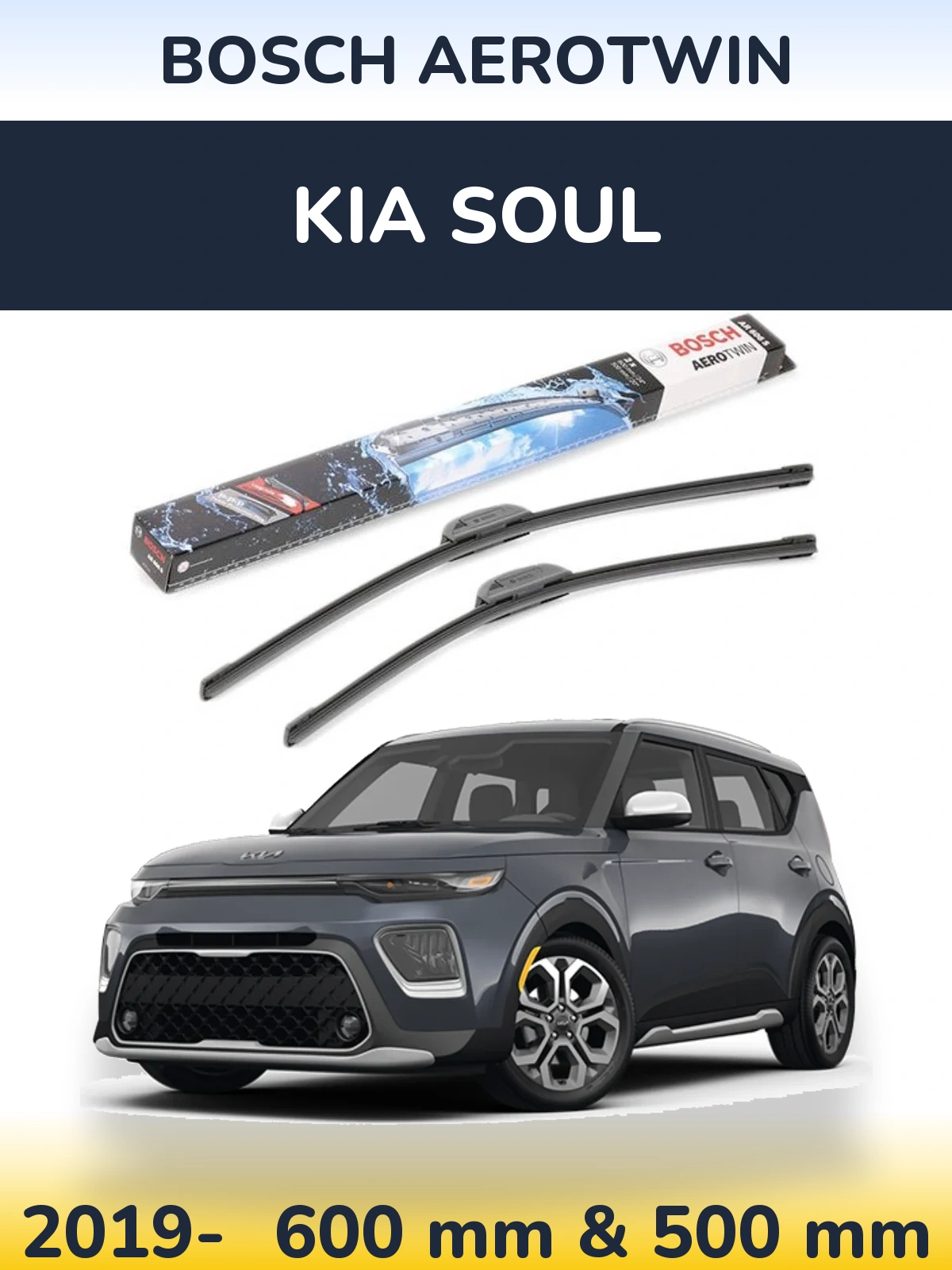 Комплект передних дворников BOSCH AeroTwin 600 & 500 мм для KIA Soul 2019-2026