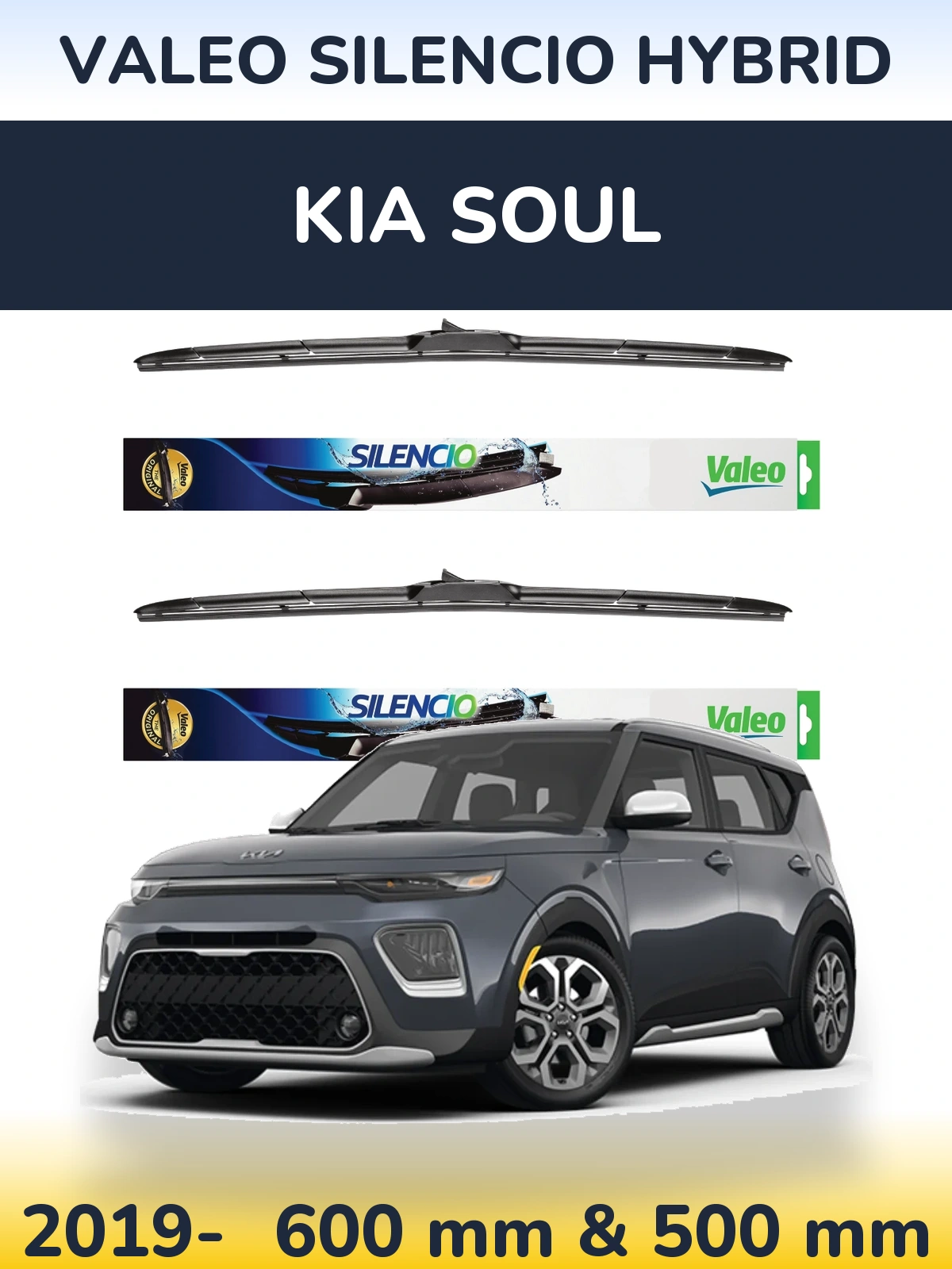 Komplet przednich wycieraczek Valeo Silencio Hybrid 600 & 500 mm do KIA Soul 2019-2026