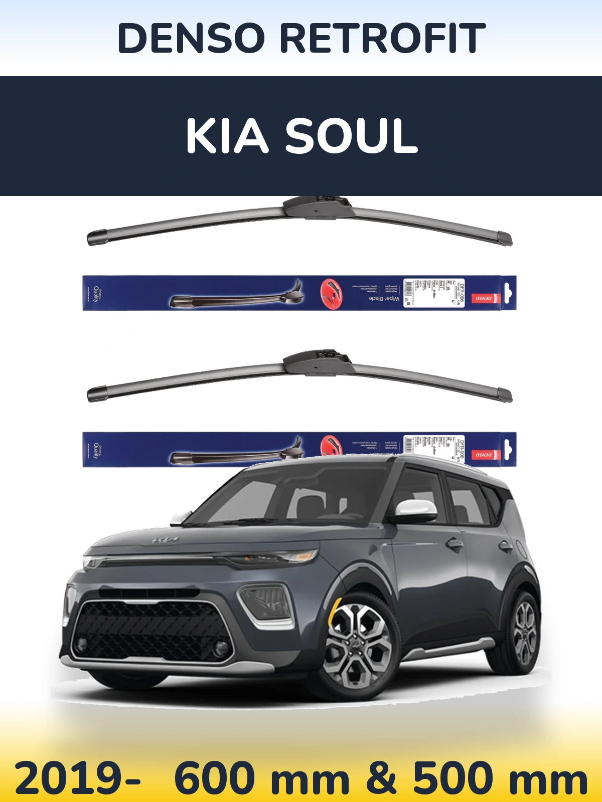 Komplet przednich wycieraczek Denso Retrofit 600 & 500 mm do KIA Soul 2019-2026
