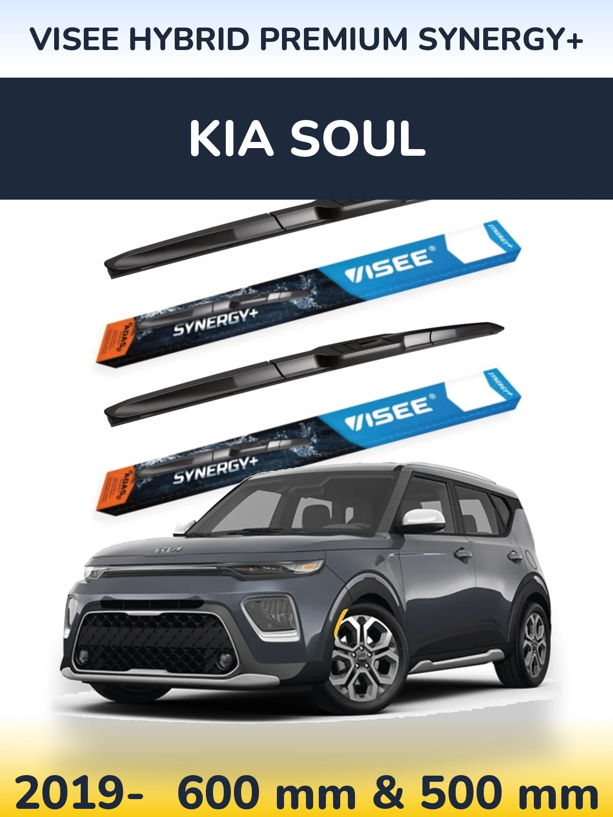 Komplet przednich wycieraczek VISEE HYBRID PREMIUM SYNERGY+ 600 & 500 mm do KIA Soul 2019-2026