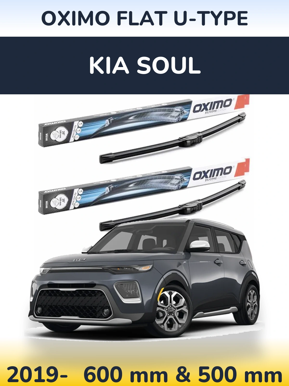 Front wiper blade set Oximo Flat U-type 600 & 500 mm for KIA Soul 2019-2026