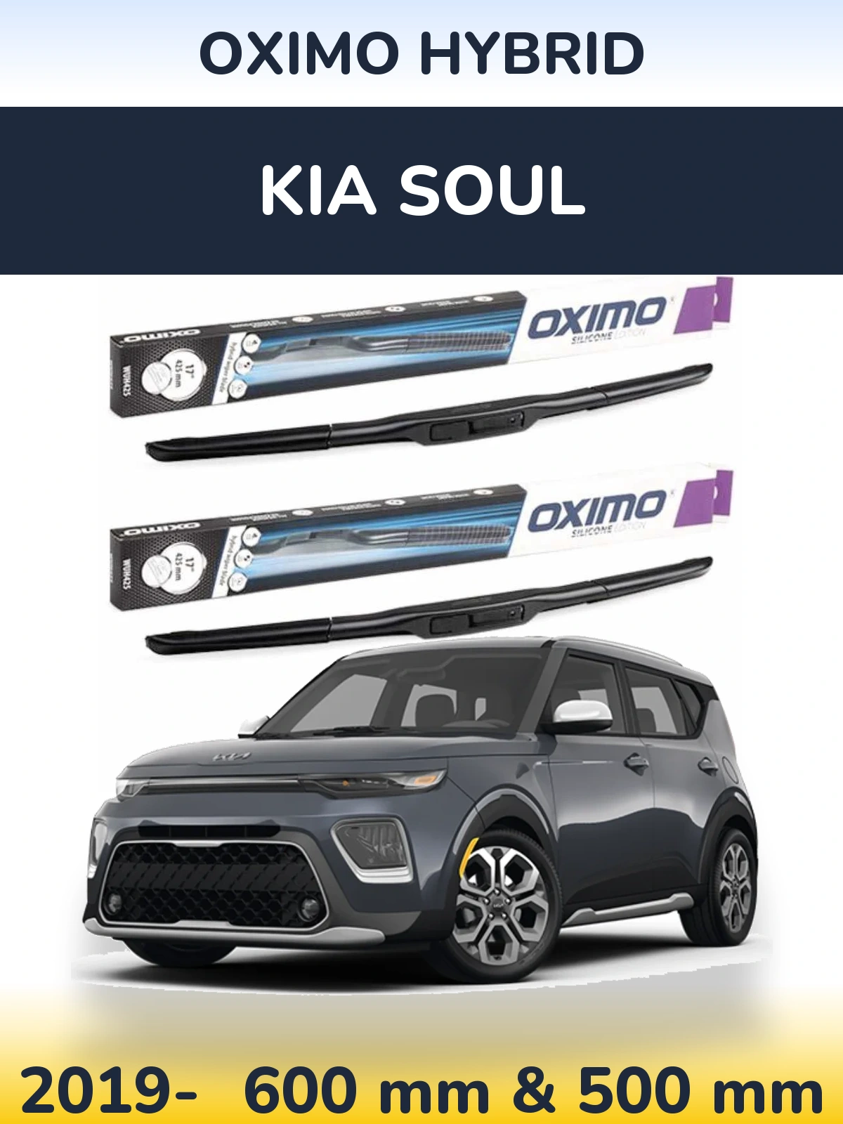 Komplet przednich wycieraczek Oximo Hybrid 600 & 500 mm do KIA Soul 2019-2026