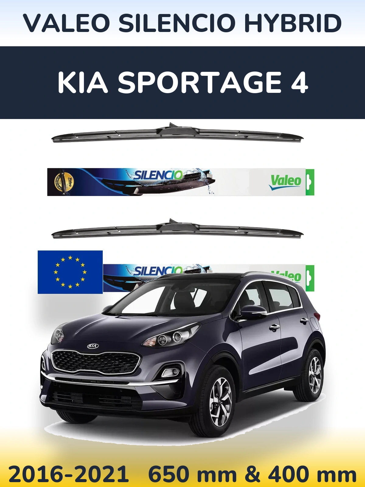 Комплект передних дворников Valeo Silencio Hybrid 650 & 400 мм для KIA Sportage 4 2016-2021